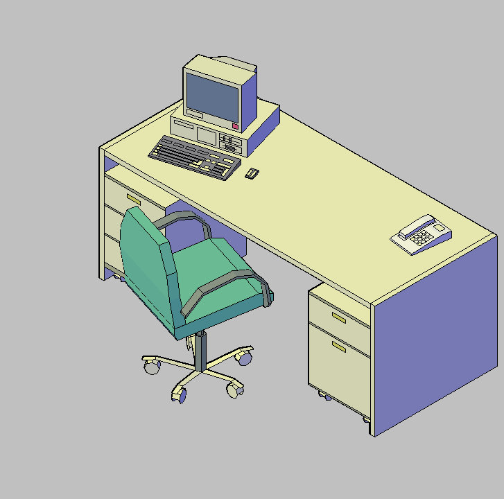 Bloque Autocad Vista de Mesa despacho 07 en 3D